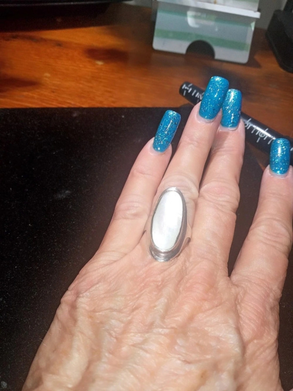 Sterling Silver Oval Mother Of Pearl Statement Ring